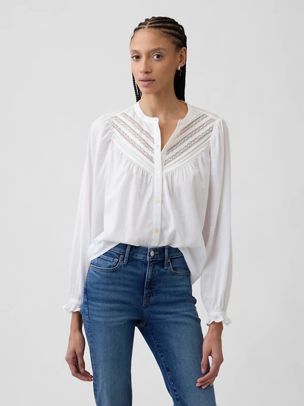 NWT GAP White Lace-Trim Button Front Blouse